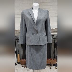Vintage Mini Checkered Gray Blazer & Skirt Suit Set Classic Women's Size 18